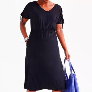 Style & Co Women's V-Neck Ruched-Sleeve Dress in Black - XL